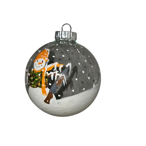 Hunter Snowman Glass Ornament Christmas Hand Painted 4 Inch Ball - Picture 3 of 4